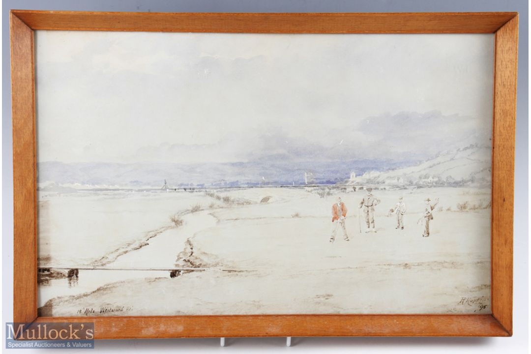 F P Hopkins (1830-1913) titled "18th Hole Westward Ho!" watercolour/mixed media signed and dated
