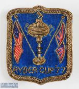 Rare 1977 Ryder Cup US team embroidered badge - with gold braid detail overall 1.75