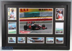 2000s F1 Formula 1 Lewis Hamilton Signed Photograph, a collage of photographs mounted around a