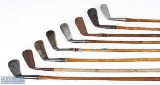8x Various golf irons - features Wm Wallace mid-iron, M Houston Irvine iron, maxwell star mark