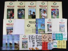 1988-1995 Bells Scottish Open a run of Golf Programmes, with a collection of tickets and a few score