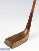 Gassiat style socket neck putter with full brass sole plate no maker's marks to crown, tape to