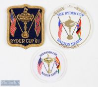 1981 Official Ryder Cup Team Players embroidered blazer badge et al (3) - dark blue and gilt