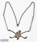 Victorian hallmarked silver golfing necklace with central crossed clubs and thistle design with 2