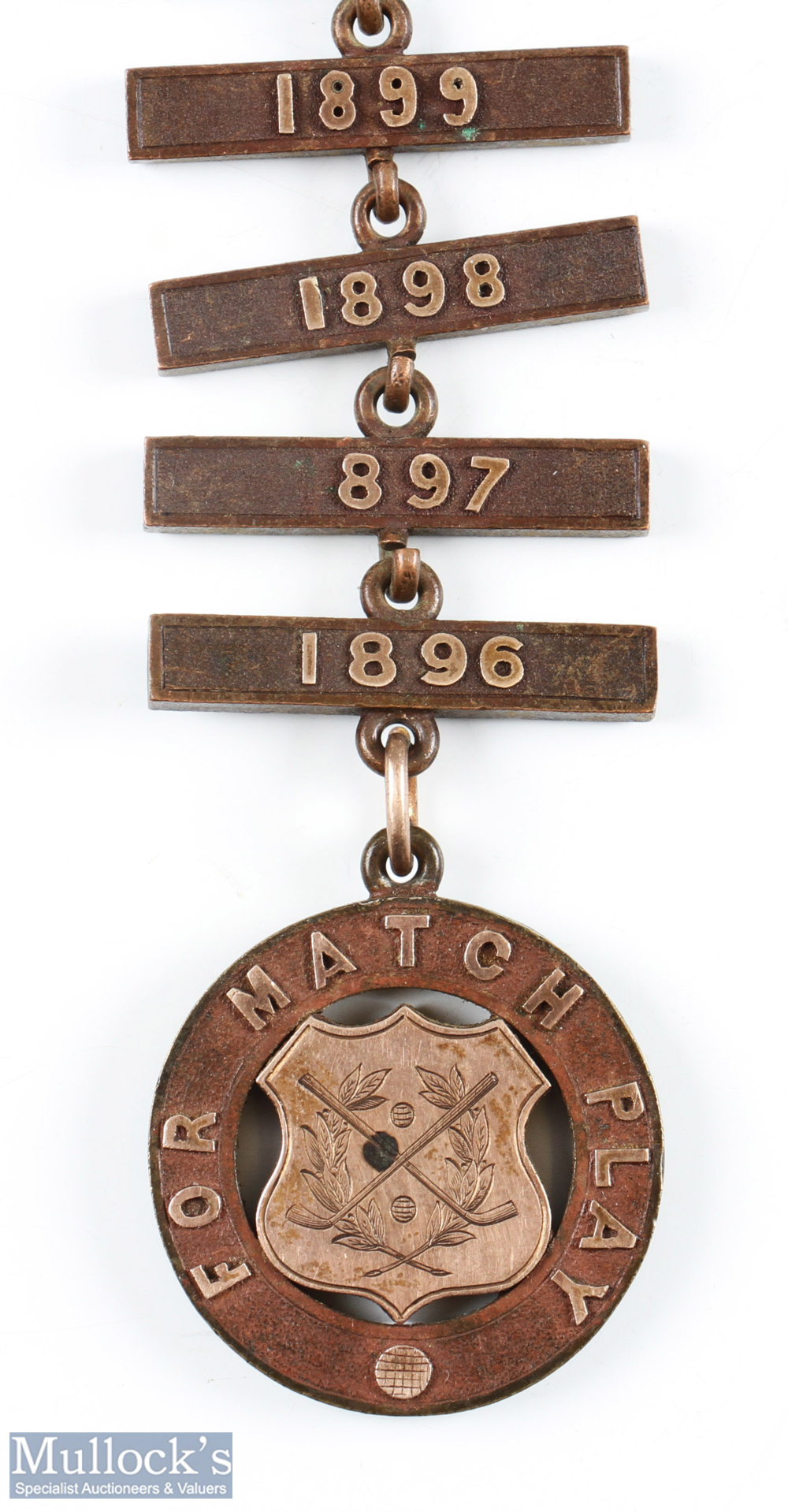 Rare 1896 Falmouth Golf Club bronze and gilt medal "For Match Play" - featuring a gilt shield to the - Image 2 of 3