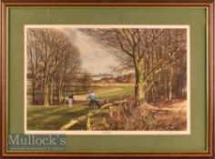 Terry Harrison signed colour golf print - 'The Long Drive' signed by the author to the border in