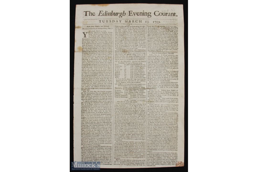 1759 - Leith Golfing Announcement in The Edinburgh Evening Courant newspaper Tuesday 13th March - "