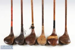 6x Various Golf woods - features an Auchterlonie stripe top driver, Simpson St Andrews, RE