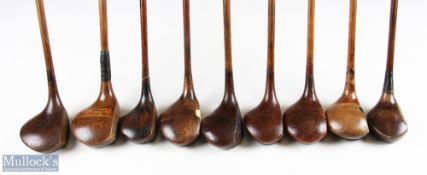 9x Various Golf woods - features R Forgan driver, GL Howey, St Andrew Golf Co special, J Crowley