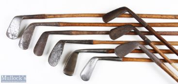 9x Various Golf irons and putters - to include a mashie iron, mashie, niblick, Auchterlonie Tom