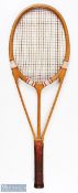c1935 Hazells Streamline Red Star Wooden Tennis Racket, the famous triple branch racket, British