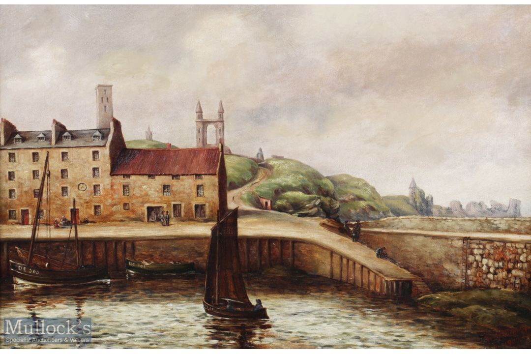 W Wood Craig (Exhibited G I 1907-1913) "St Andrews Harbour - Fife" oil on canvas signed to the lower - Image 2 of 3