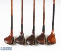 5x Various Golf woods - features D Sinclair brassie, unnamed brassie with face insert, G Bowser