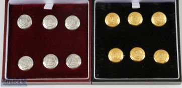 Cased set of 6 silver Old Course St Andrews blazer buttons each hallmarked to rear, 15mm dia.,