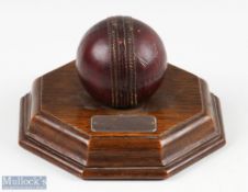 1948 Harold Pryor Presentation Cricket Ball on Wooden Base with Silver Plaque, Chingford Cricket
