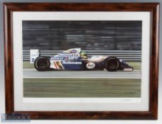 1990s F1 Formula 1 Ayrton Senna Williams by Roy Goldsbrough limited edition Print, signed by the