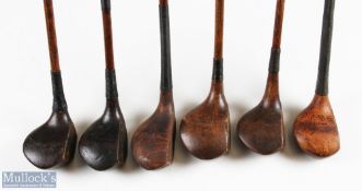 6x Various Golf woods - features Wm Park scare neck, R Forgan Gold Medal, Frank Johnson of London,