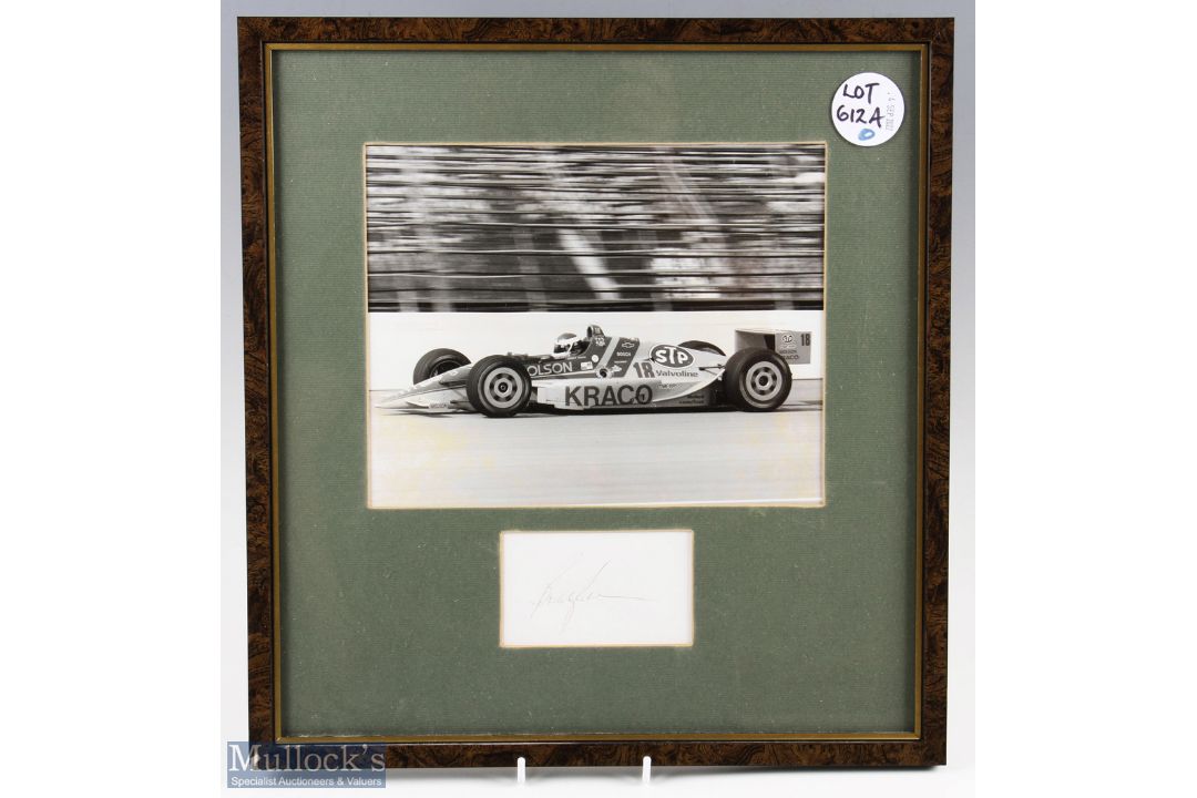 1990 Bobby Rahal Indy Car black and white photograph with mounted signature underneath, mounted - Image 1 of 2