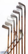 9x Various Golf irons and putters - featuring Tom Stewart St Andrews mashie, Tom Stewart mid-iron,