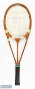 c1935 Hazells Streamline Green Star Wooden Tennis Racket, the famous triple branch racket, British