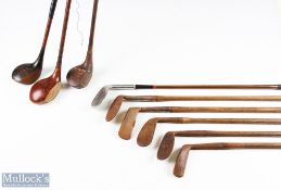 8x Various Golf irons, putters and woods - featuring JH Taylor autograph putter, Royal Crown putter,