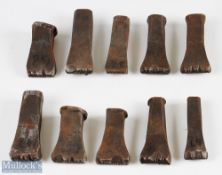 Collection of 10 Cast Iron Golf Club and Other Head Stamp Marks, with names of H Adams, C G Boone,