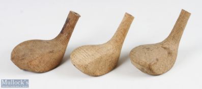 3x good size roughly cut persimmon golf socket head woods