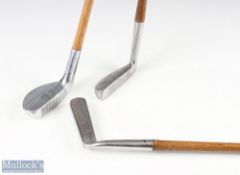 3x Various alloy putters featuring Ray Mills by Golf Classics mallet head putter, a Spalding Angus