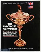 1969 Ryder Cup Signed Golf Programme played at Royal Birkdale Golf Club featuring Sam Snead (