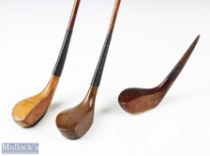 3x Scottish Club makers scare head woods - to include Ben Sayers golden beech wood spoon, with