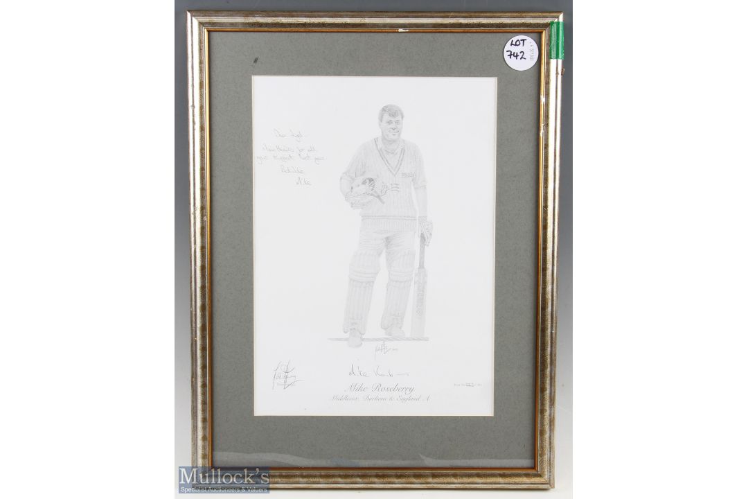 2002 Mike Roseberry Middlesex Durham & England A Cricket, signed by the artist and Mike Rosebury ltd