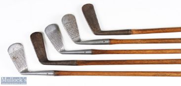5x Various Golf irons and putters - featuring JW Moffat 2 iron (original grip), JW Moffat mashie (