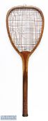c1880 Benetfink & Co Cheapside London Flat Top Tennis Racket, with part leather butt cap, strings