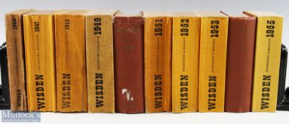 1946-1955 Wisden Cricket Almanacs features 1946-1949, 1951, 1952, 1953 and 1955 softback issues