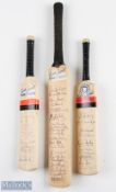 3x 1987 Kevin Jarvis Benefit Year Signed Miniature Cricket Bats featuring a host of players such