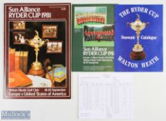 Collection of 1981 Ryder Cup Programme and Ephemera (4) to include an excellent programme in near