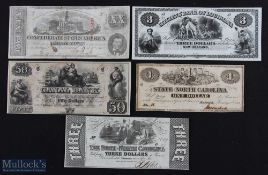 19th century USA Bank Notes (5) - Civil War and later bank notes including unissued Canal Bank,