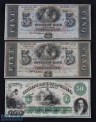 19th century USA Citizen's Bank of Louisiana Unissued Bank Notes (3) - $50 note Shreveport branch
