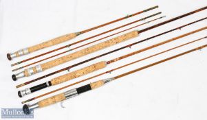 Martinez & Bird Redditch 7ft 4in split cane rod (possibly shortened), 2 piece, signs of use and wear