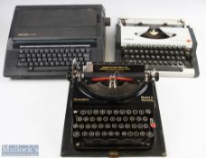 3x Typewriters to include Remington model 5 portable typewriter in case with instructions, Olympia