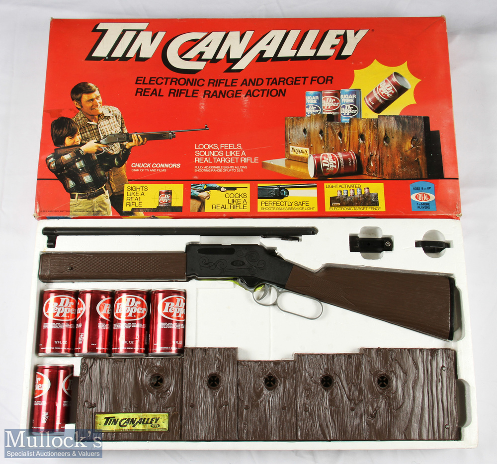 Tin Can Alley by Ideal shooting game complete with 5 Dr Pepper cans, in makers box, some tape