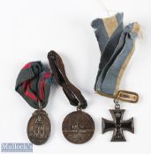 1911-1912 King George V and Queen Mary Visit to India Medal (white metal) plus a 1914 German iron