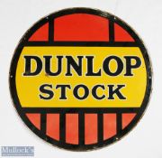 Fine Advertising Enamel Sign - Dunlop Stock, a single sided enamel round sign with a white boarder