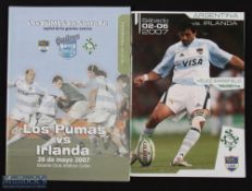 2007 Argentina v Ireland Rugby Programmes (2): From both tests on that tour. VG