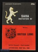 1980 British & I Lions Rugby Programme: From the SARA Invitation XV v Lions game, A5, the visitors