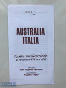 Hugely rare 1973 Italy v Australia Rugby Programme: For match played at l'Aquila. VG