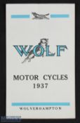 Wolf Motor Cycles 1937 - 3-fold 6 page catalogue illustrating 4 of their Motor Cycles, ranging