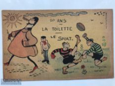 Rare early 20th century French Rugby Postcard: Lovely and typical French 'cartoon humour' style