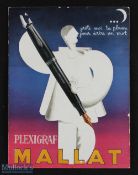 Art Deco Plexigraf Mallat Shop Display Sign Advert Fountain Pen Poster 1930s - impressive Art Deco