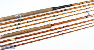 J S Sharpe Ltd Spliced Split Cane Salmon Rod 14' 3pc line 10# with spare tip. One line ring needs